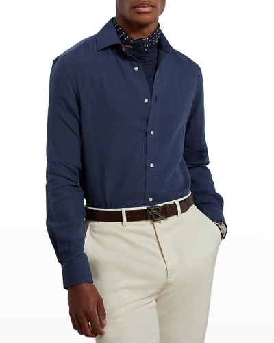 Ralph Lauren Classic Linen Sport Shirt In Navy