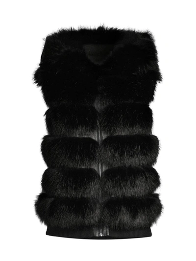 Adrienne Landau Reversible Fox Faux Fur Vest In Black