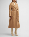 Donna Karan Double-breasted Wool Blend Wrap Coat In Camel