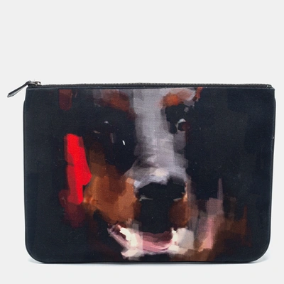 Pre-owned Givenchy Black Rottweiler Face Canvas And Leather Clutch