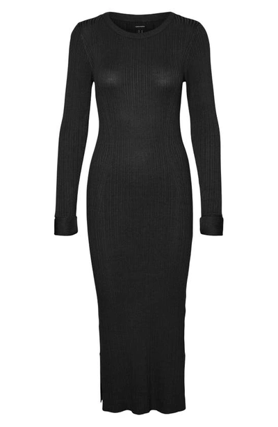 vero moda ribbed midi dress Vero Moda Glory Long Sleeve Rib Knit Midi Dress In Black