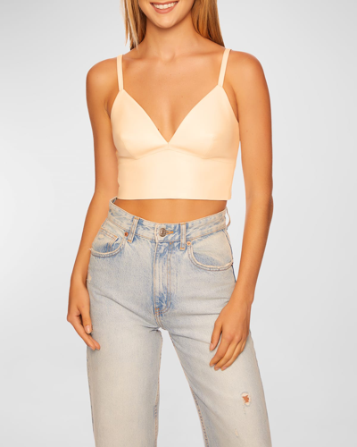 Susana Monaco Faux-leather Bralette Top In Blanched Almond