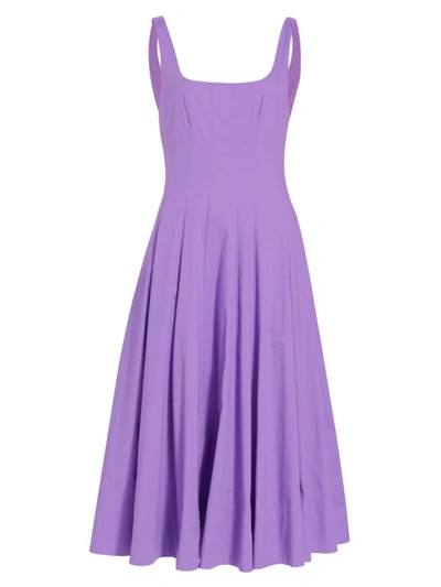 Staud Wells Cotton Poplin A-line Midi-dress In Purple