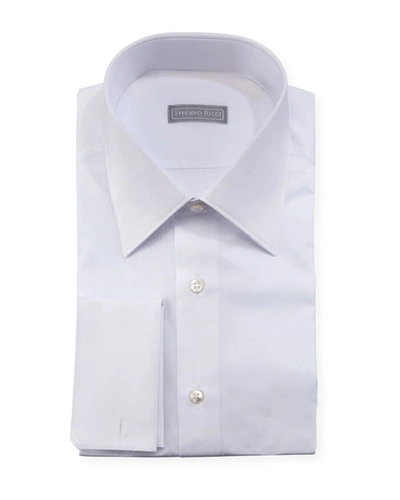 Stefano Ricci Pique French-cuff Dress Shirt In White