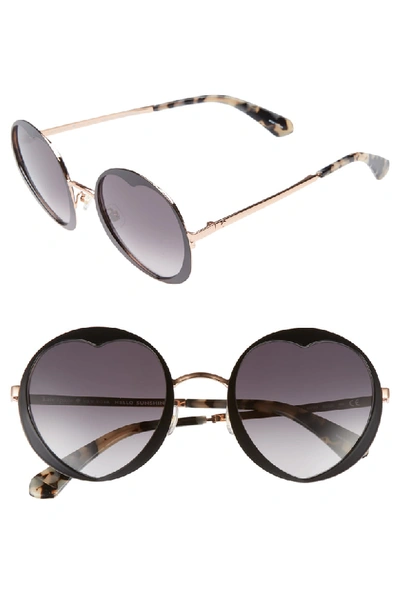 Kate Spade Rosarias Round Heart Metal Sunglasses In Black