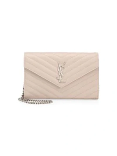 Saint Laurent Monogram Matelasse Leather Chain Wallet In Washed Light Pink
