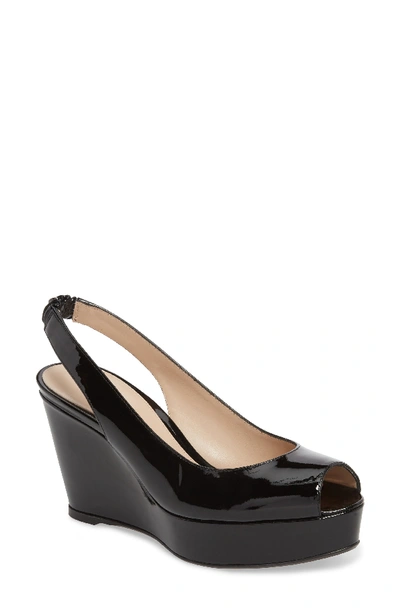 Stuart Weitzman Hampton Patent Slingback Pump In Noir Gloss