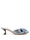 Miu Miu 3d Floral Satin Mule With Jeweled Heel In Light Blue