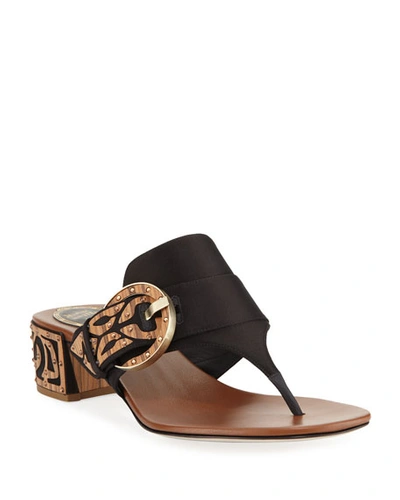 René Caovilla Satin Thong Sandal With Wooden Accents