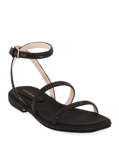 Stuart Weitzman Starlight Crystal Strappy Sandals In Black