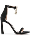 Stuart Weitzman Women's 100fringesquarenudist Satin Embellished High-heel Ankle Strap Sandals In Black