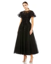 Mac Duggal Embellished Flutter Sleeve Bow Waist A Line Dress In Black