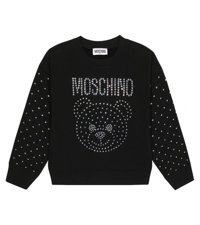 Moschino Kids' Embellished Cotton-blend Sweatshirt In Black