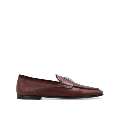 Dolce & Gabbana Leather Ariosto Slippers Loafers In Brown