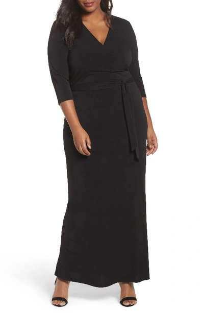 Leota Perfect Faux Wrap Maxi Dress In Black Crepe