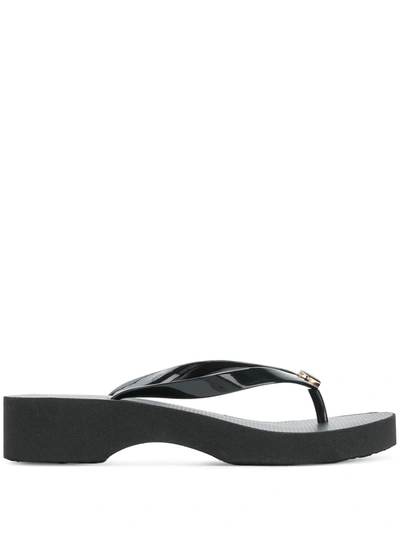 Tory Burch Logo Plaque Low-heel Flip Flops In Black