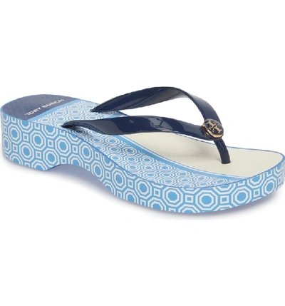 Tory Burch Cutout Wedge Flip Flop In Navy/ Sunny Blue