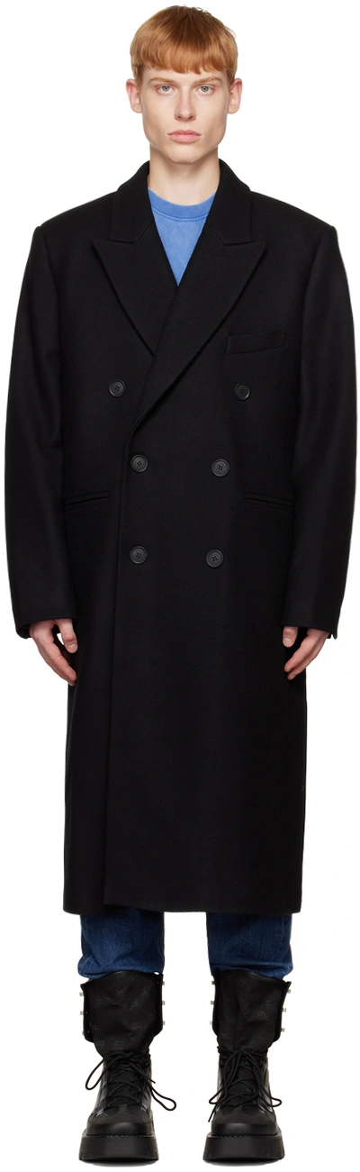 Misbhv Double-breasted Wool-blend Coat In Black
