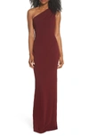 Katie May Angelina One-shoulder Crepe Column Gown In Bordeaux