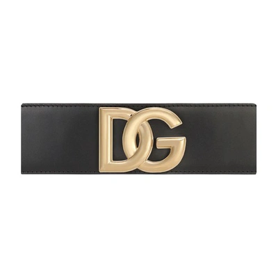 Dolce & Gabbana Stretch Band And Lux Leather Belt With Dg Logo In Black Black