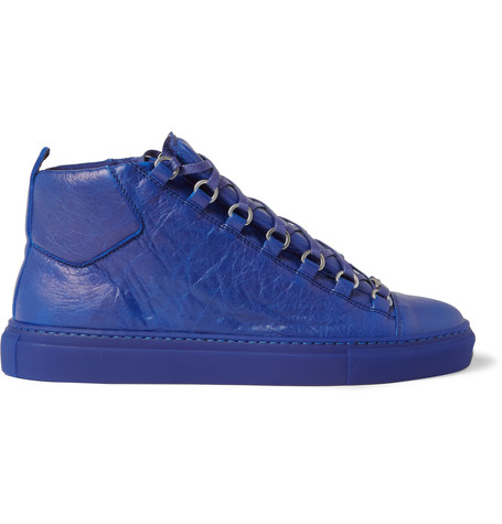 Balenciaga Arena Creased-leather High-top Sneakers In Bluette | ModeSens