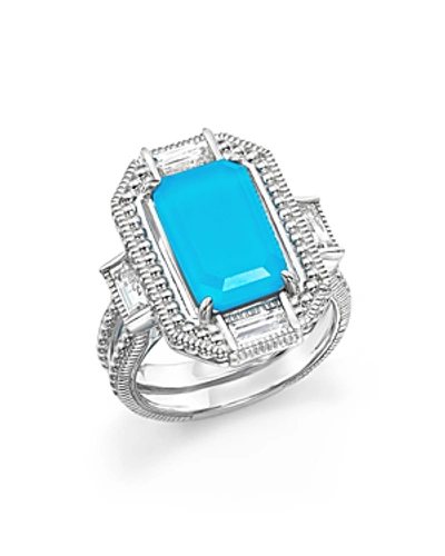Judith Ripka Sterling Silver Doublet Baguette Ring In Turquoise/silver