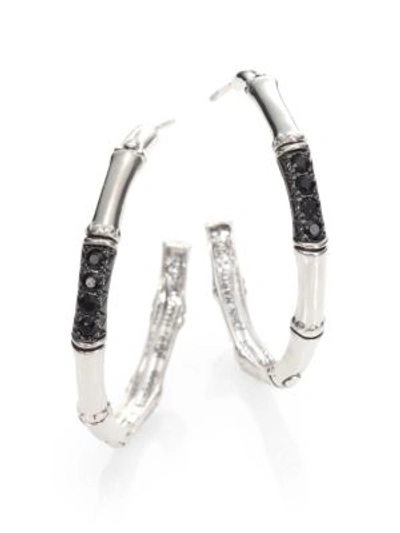 John Hardy Bamboo Silver Lava Medium Hoop Earrings With Black Sapphires In Silver/black