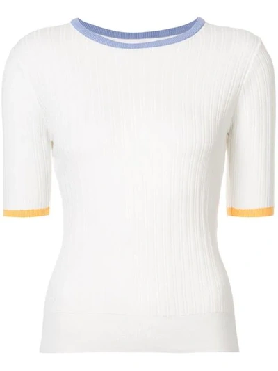 Derek Lam 10 Crosby Crewneck Short-sleeve Rib-knit Tee In Soft White