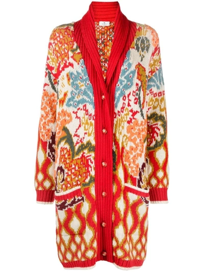 Etro Jacquard-pattern Cardi-coat In Red