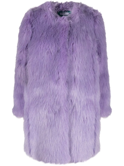 Alabama Muse Kate Collarless Faux-fur Coat In Purple