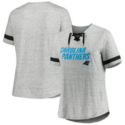 Profile Heather Gray Carolina Panthers Plus Size Lace-up V-neck T-shirt