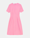 Lafayette 148 Short-sleeve Pintuck Fit-&-flare Dress In Pink