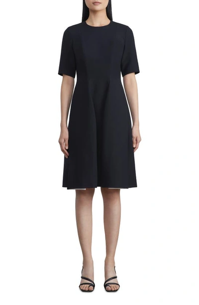 Lafayette 148 Wool-silk Crepe Flared Dress In Black