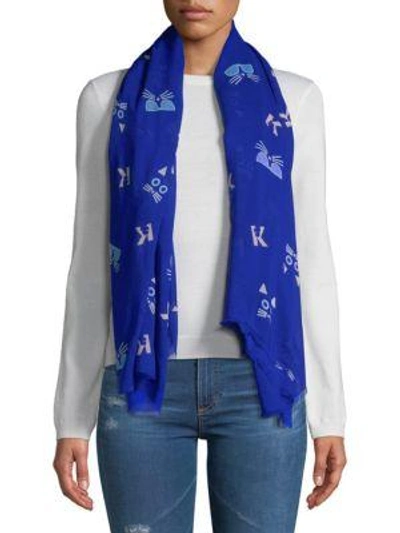 Karl Lagerfeld Choupette Print Scarf In Cadet Blue