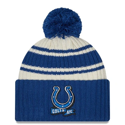 New Era Kids' Youth  Cream/royal Indianapolis Colts 2022 Sideline Sport Cuffed Pom Knit Hat