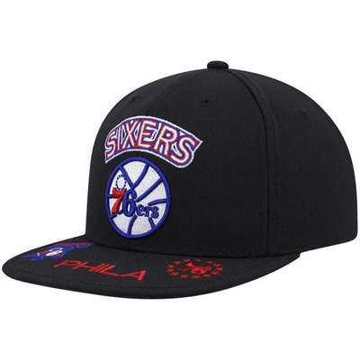 Mitchell & Ness Black Philadelphia 76ers Hardwood Classics Front Loaded Snapback Hat