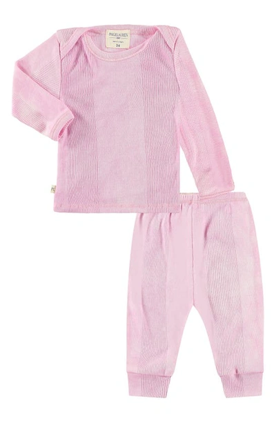 Paigelauren Babies' Rib Accent Long Sleeve T-shirt & Joggers Set In Marble Pink