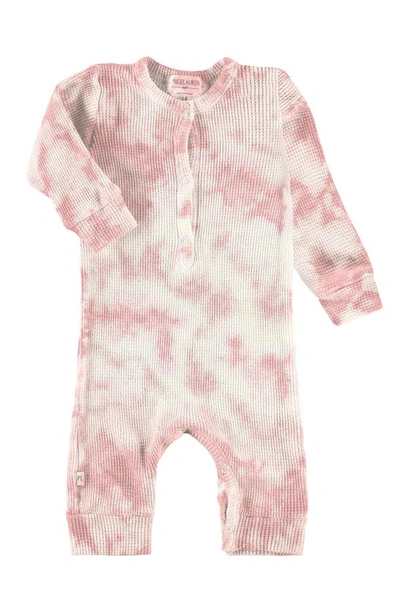 Paigelauren Babies' Thermal Henley Romper In Light Pink Tie Dye