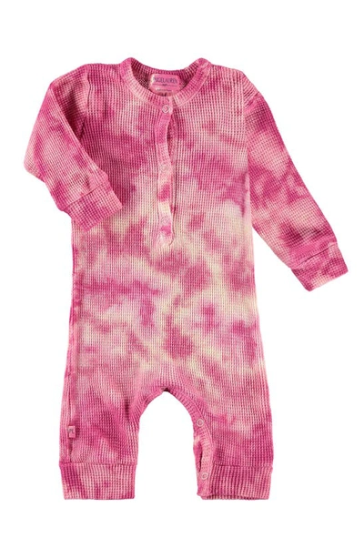 Paigelauren Babies' Thermal Henley Romper In Pink Tie Dye