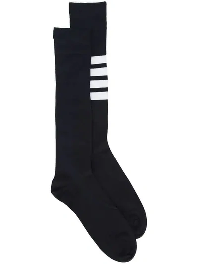 Thom Browne 4-bar Striped Socks - Black In Black