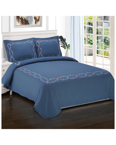 Superior Helena Embroidered 3pc Duvet Cover Set In Blue