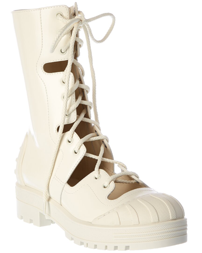 Dior Iron Leather Tall Boot In White