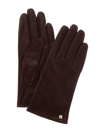 Bruno Magli Cashmere-lined Metallic Suede Gloves In Brown