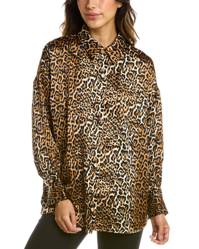 Ena Pelly Cheetah Cuffed Shirt In Brown