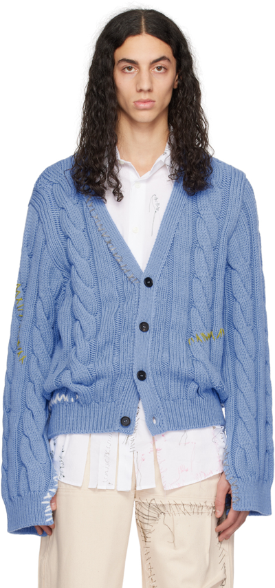 Marni Stitch-detail Cable-knit Cardigan In Light Blue
