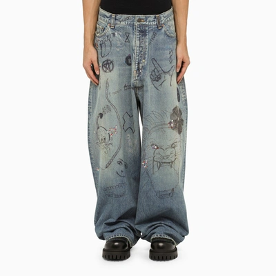Balenciaga Blue Extra Large Trousers With Embroideries