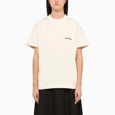 Balenciaga Cream Logo-print Crewneck T-shirt In White