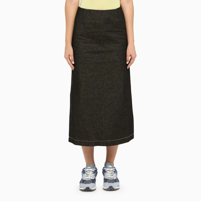Sunnei Black Cotton Denim Midi Skirt