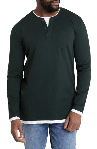 Johnny Bigg Layered Look Cotton Henley In Forest