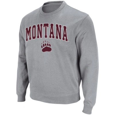 Colosseum Men's  Heathered Gray Montana Grizzlies Arch & Logo Tackle Twill Pullover Sweatshirt